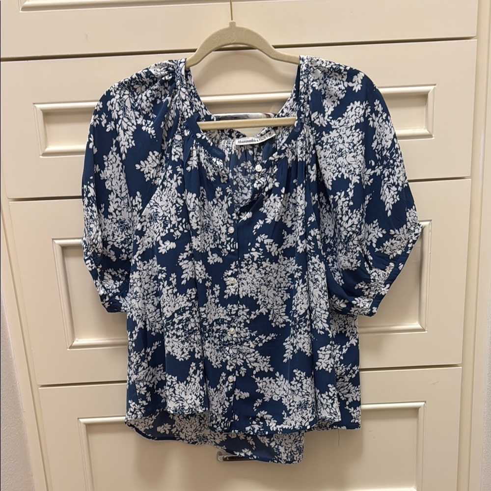 Floral Blue Button Up Blouse
